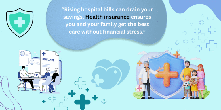 “Rising hospital bills can drain your savings. Health insurance ensures you and your family get the best care without financial stress.”